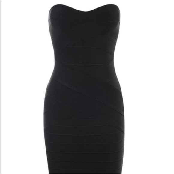 HOUSE OF CB Leyla Black Bodycon Bandage Strapless Heart Criss Cross Dress - Picture 4 of 6